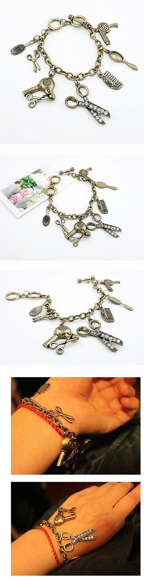 Sparking Bronze Scissors Pendant,Fashion Bracelets