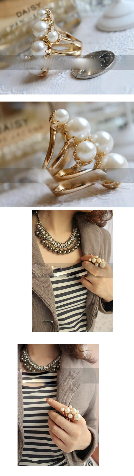 Christmas Gold Color Pearl Alloy Korean Rings,Fashion Rings