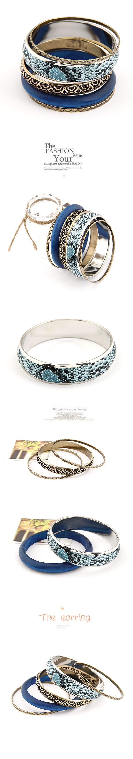 Stainless Sapphire Blue Multilayer Wood Alloy Fashion Bangles,Fashion Bangles