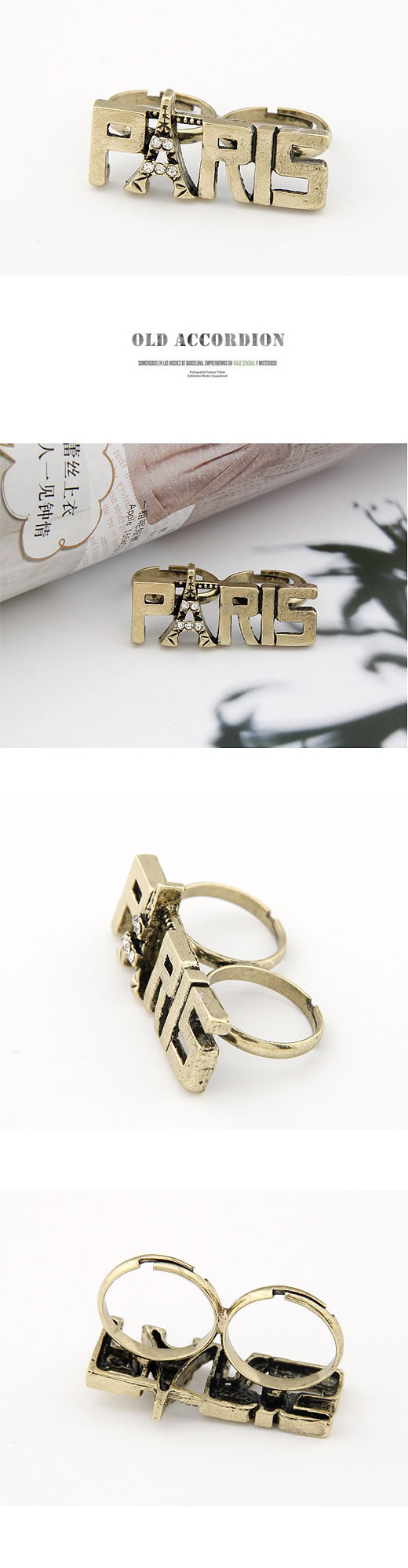 Cubic Gold Color Paris Letter,Fashion Rings