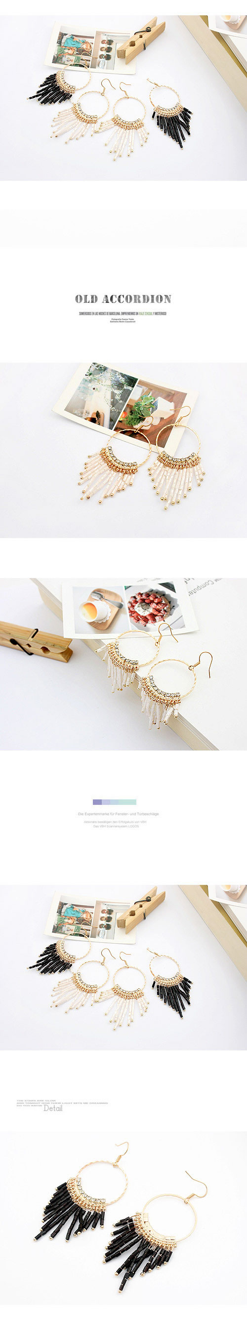 Korean exquisite fashion beaded curtain shape decorated with rhinestones charm design earrings,Drop Earrings