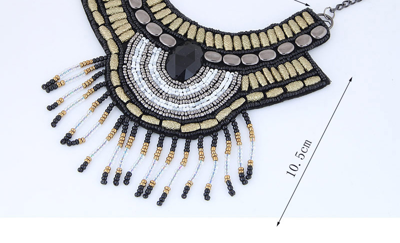 Vintage Gold Color+black Tassel Decorated Necklace,Bib Necklaces