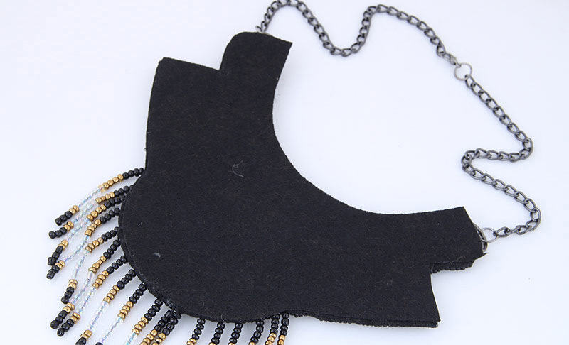 Vintage Gold Color+black Tassel Decorated Necklace,Bib Necklaces