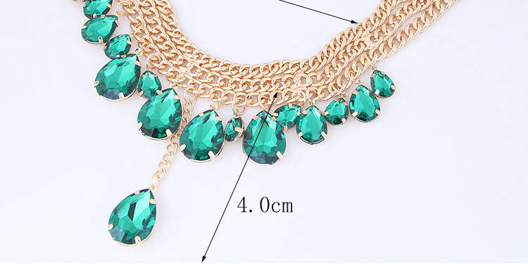 Elegant Green Waterdrop Shape Decorated Necklace,Multi Strand Necklaces