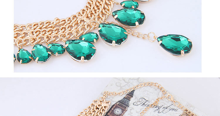 Elegant Green Waterdrop Shape Decorated Necklace,Multi Strand Necklaces