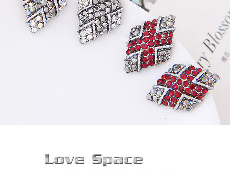Fashion Red Geometric Shape Diamond Decorated Earrings,Stud Earrings
