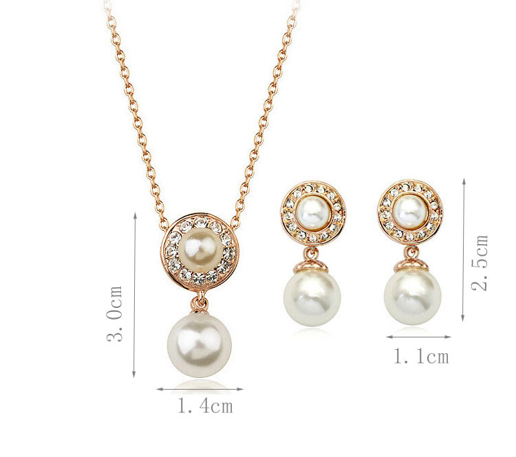 Elegant Gold Color Pearls&diamond Decorated Jewelry Sets,Jewelry Sets
