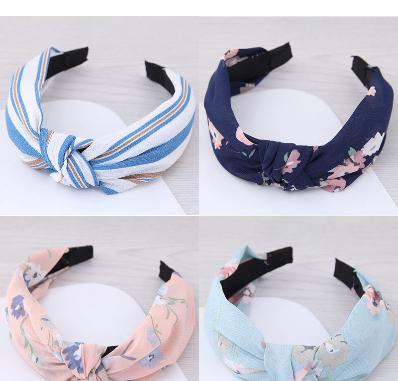 Lovely Dark Blue+pink Flower Pattern Decorated Cross Design Hair Hoop,Head Band