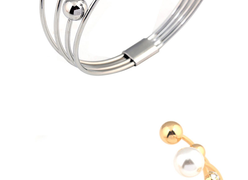 Fashion Silver Color Pearl&diamond Decorated Simple Bracelet,Fashion Bangles