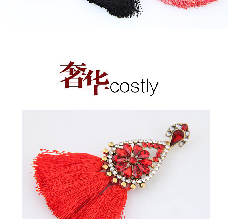 Fashion Plum Red Diamond&tassel Decorated Simple Earrings,Drop Earrings