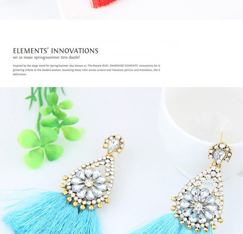 Fashion Light Blue Diamond&tassel Decorated Simple Earrings,Drop Earrings