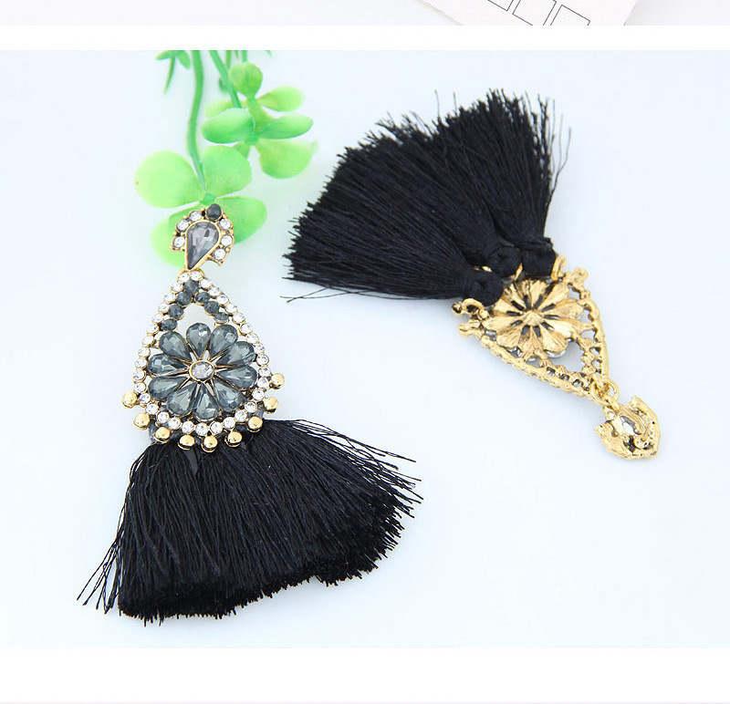 Fashion Gray+black Diamond&tassel Decorated Simple Earrings,Drop Earrings
