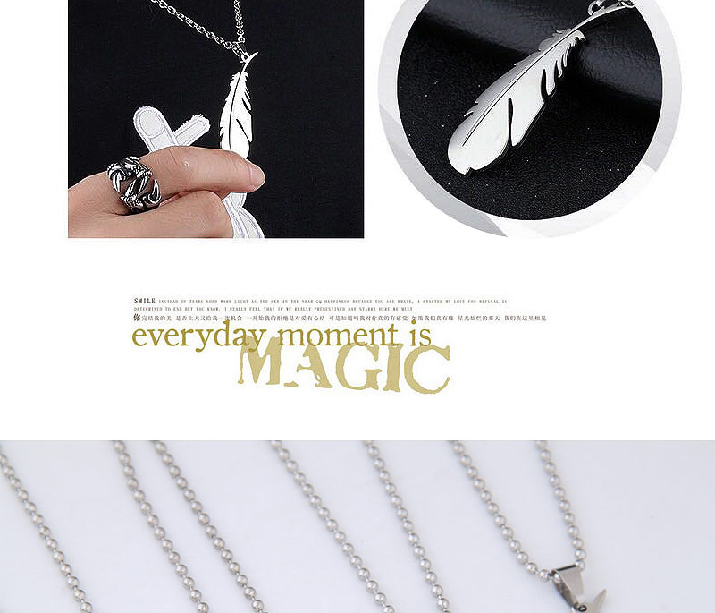 Trendy Black Feather Pendant Decorated Simple Necklace,Necklaces