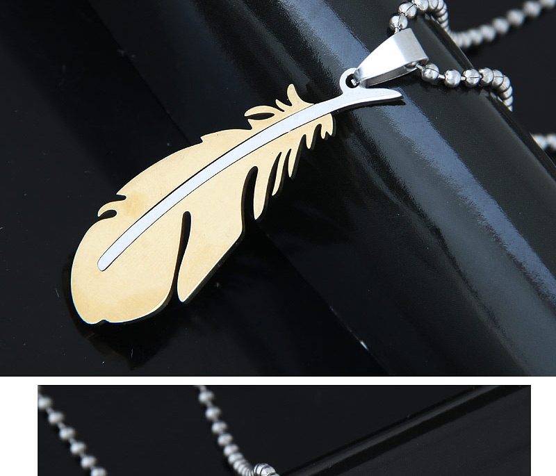 Trendy Dark Blue Feather Pendant Decorated Simple Necklace,Necklaces