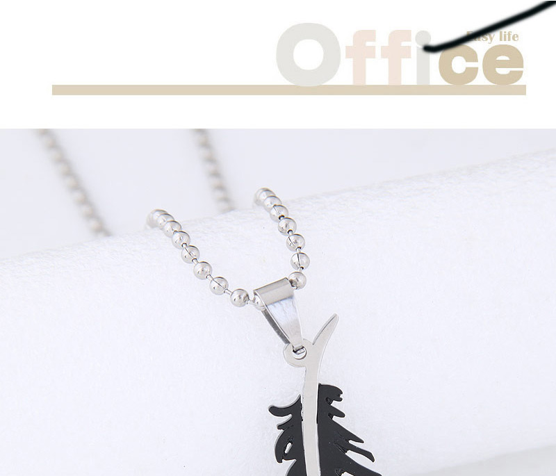 Trendy Black Feather Pendant Decorated Simple Necklace,Necklaces