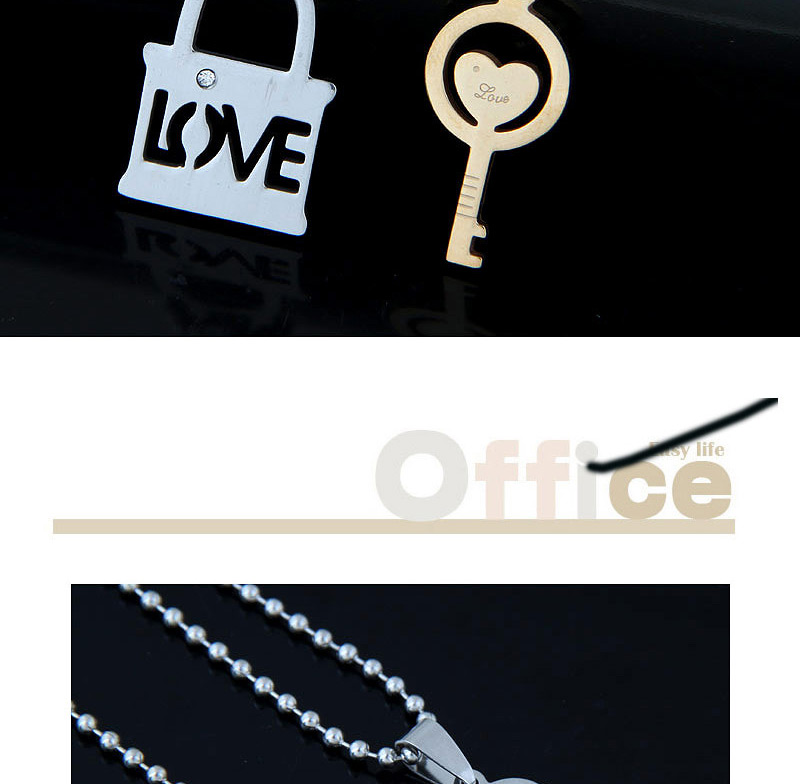 Trendy Gold Color+silver Color Key&lock Pendant Decorated Necklace,Necklaces