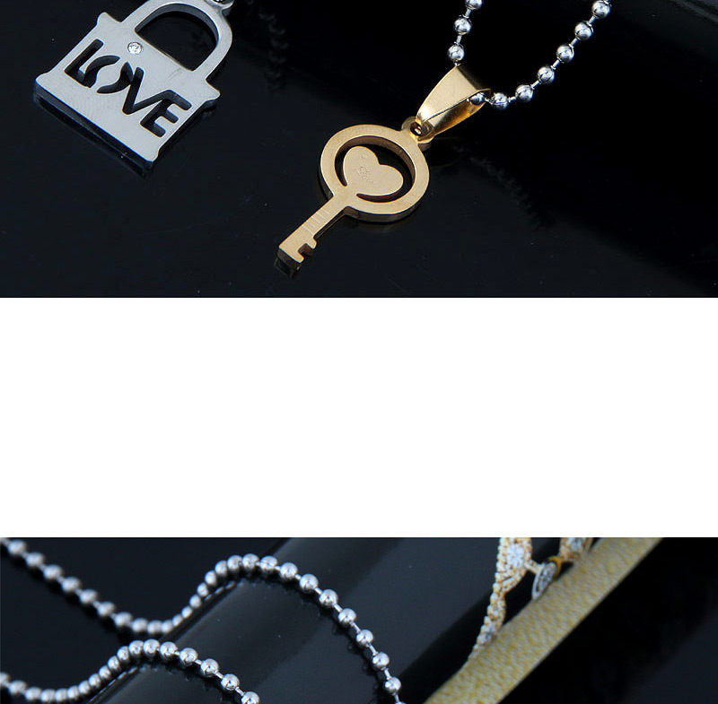 Trendy Gold Color+silver Color Key&lock Pendant Decorated Necklace,Necklaces