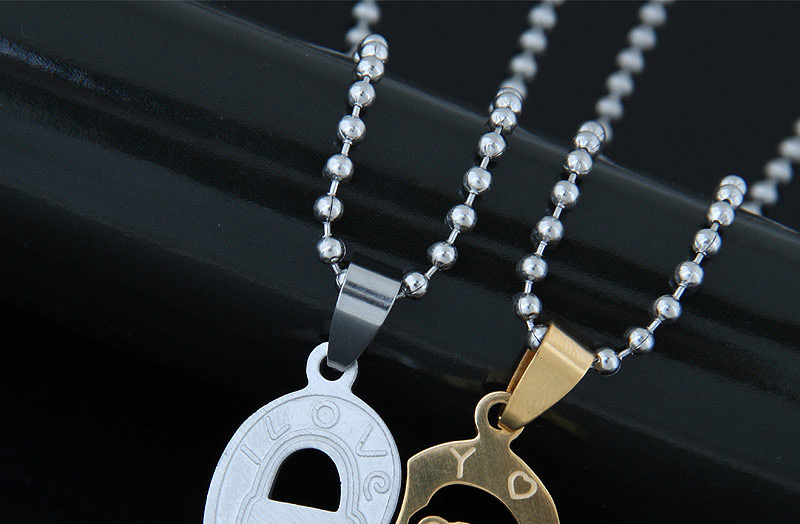 Trendy Gold Color+silver Color Key&lock Pendant Decorated Heart Shape Necklace,Necklaces