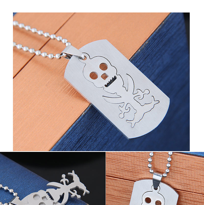 Trendy Silver Color Skull Pendant Decorated Pure Color Necklace,Necklaces