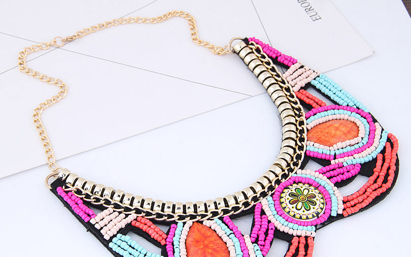 Fashion Multi-color Oval Shape Decorated Necklace,Bib Necklaces