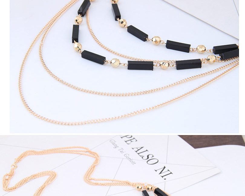 Fashion Gold Color+black Pure Color Decorated Necklace,Multi Strand Necklaces