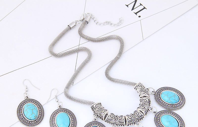 Fashion Blue Oval Shape Gemstone Decorated Jewelry Sets,Jewelry Sets