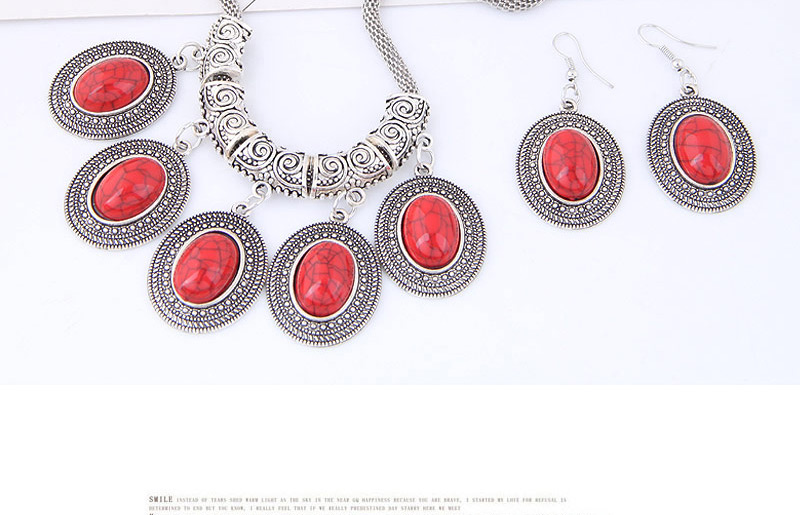 Fashion Red Oval Shape Gemstone Decorated Jewelry Sets,Jewelry Sets
