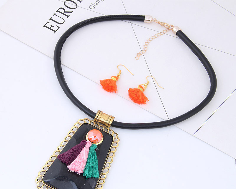 Trendy Black +orange Tassel Decorated Sector Shape Jewelry Sets,Jewelry Sets