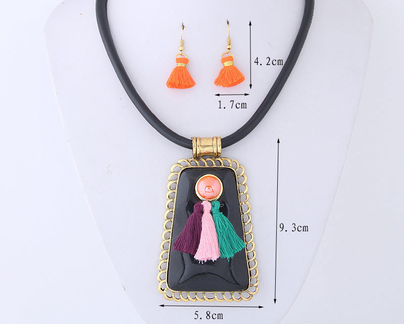 Trendy Black +orange Tassel Decorated Sector Shape Jewelry Sets,Jewelry Sets