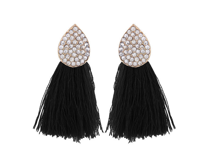 Bohemia Black Oval Shape Decorated Tassel Earrings,Drop Earrings