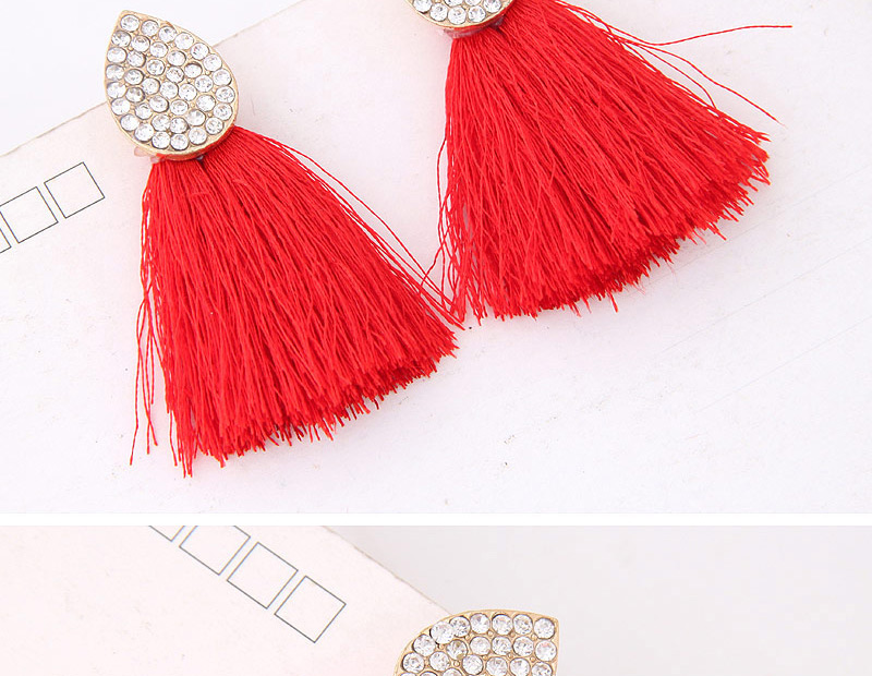 Bohemia Red Oval Shape Decorated Tassel Earrings,Drop Earrings