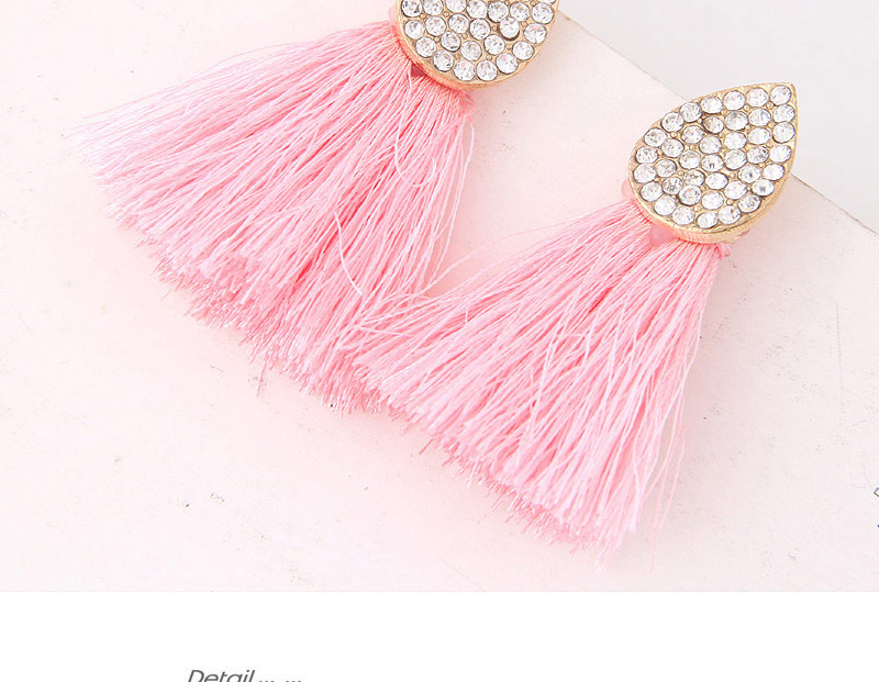 Bohemia Pink Oval Shape Decorated Tassel Earrings,Drop Earrings