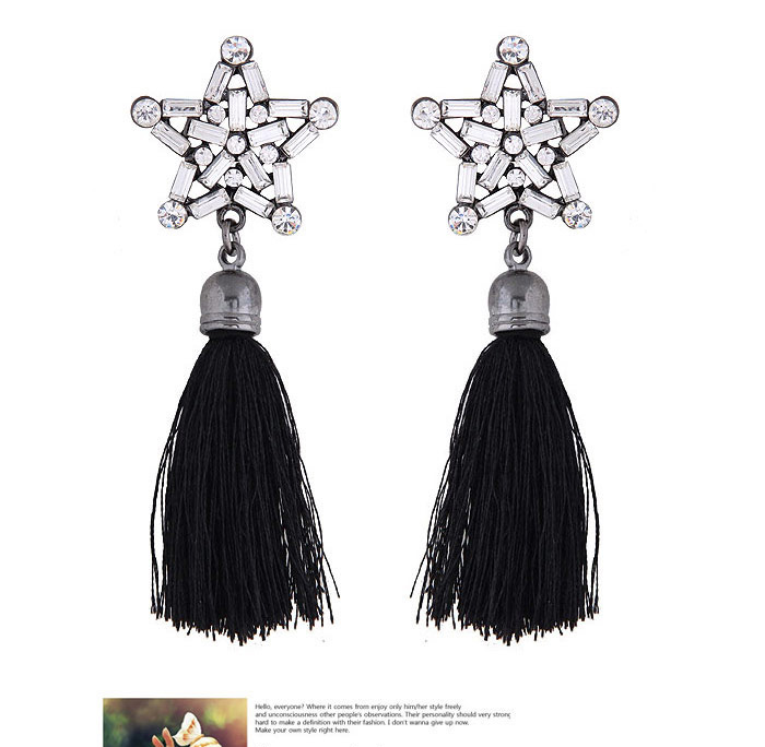 Bohemia Black Star Shape Decorated Tassel Earrings,Drop Earrings