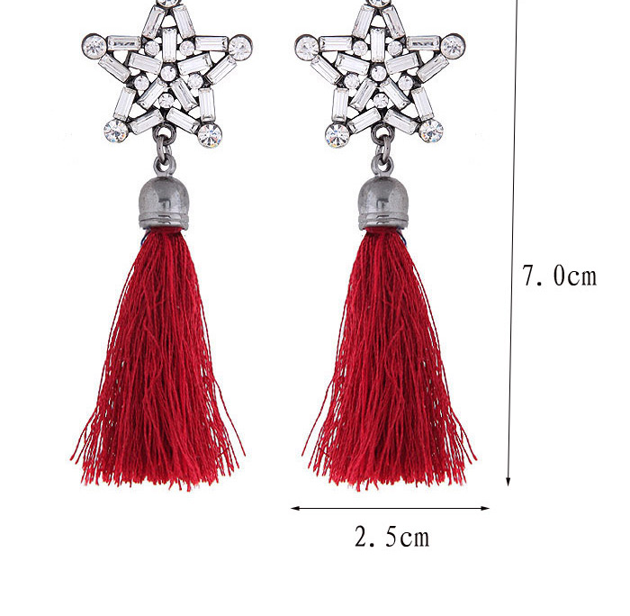 Bohemia Red Star Shape Decorated Tassel Earrings,Drop Earrings