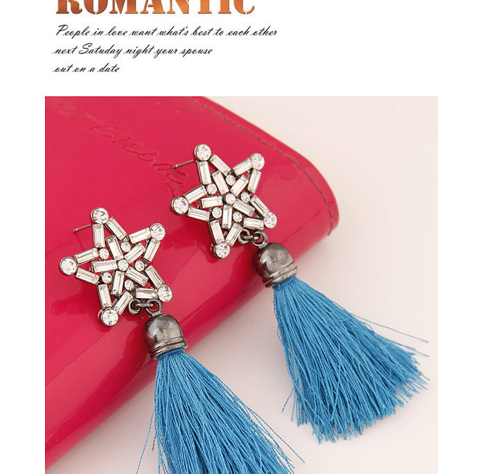 Bohemia Blue Star Shape Decorated Tassel Earrings,Drop Earrings