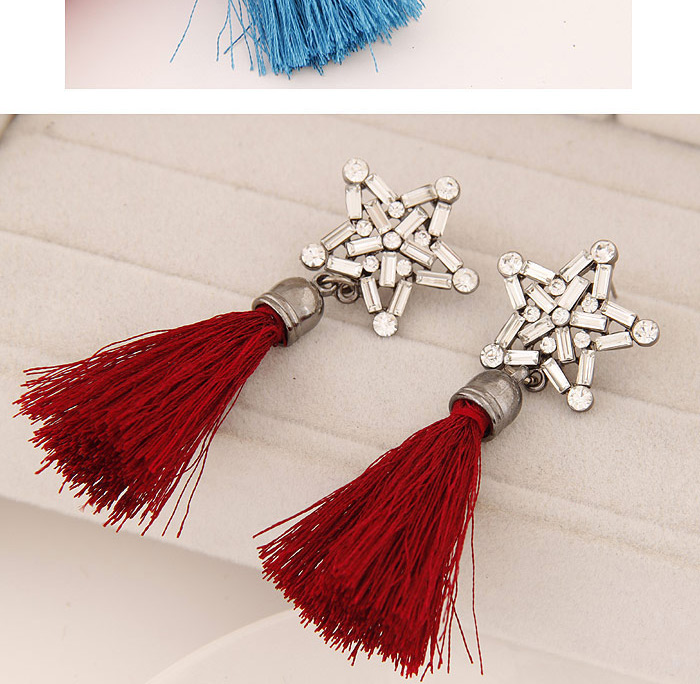 Bohemia Red Star Shape Decorated Tassel Earrings,Drop Earrings