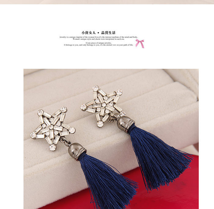 Bohemia Blue Star Shape Decorated Tassel Earrings,Drop Earrings