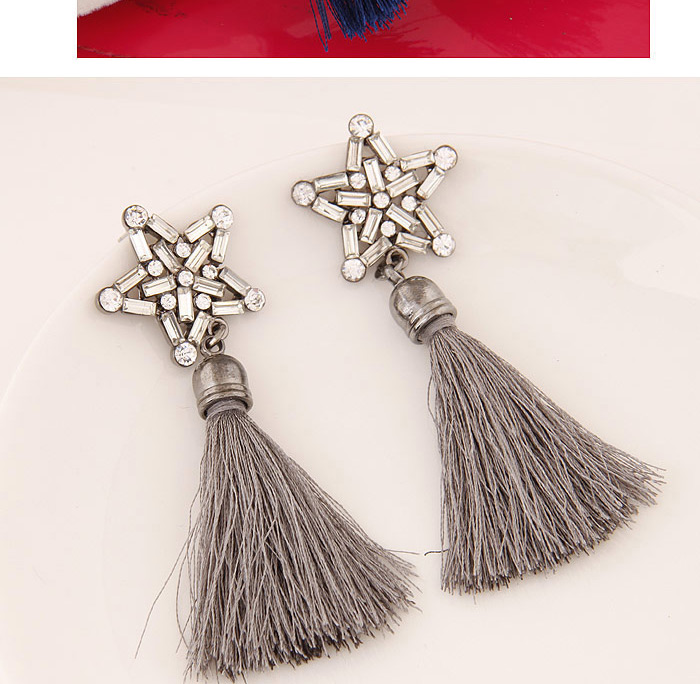Bohemia Navy Star Shape Decorated Tassel Earrings,Drop Earrings