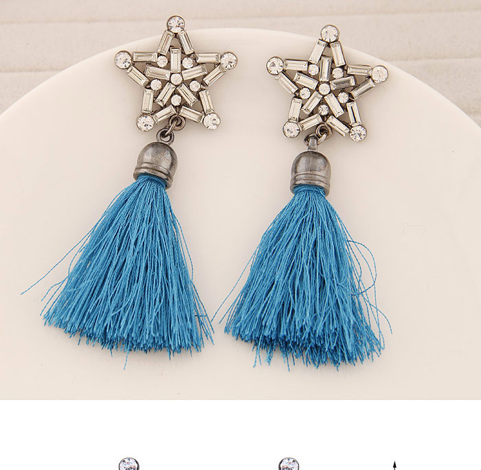 Bohemia Black Star Shape Decorated Tassel Earrings,Drop Earrings