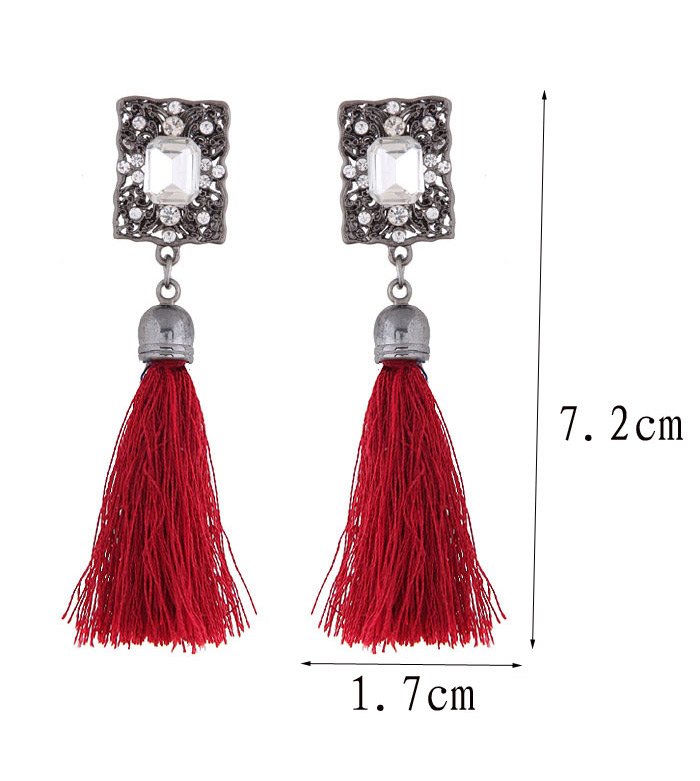Bohemia Red Square Shape Decorated Tassel Earrings,Drop Earrings