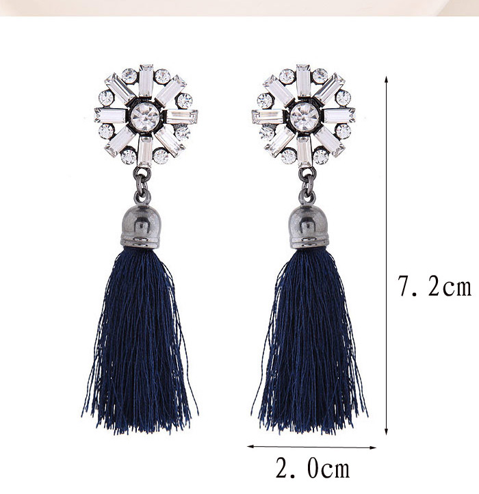 Bohemia Blue Round Shape Decorated Tassel Earrings,Drop Earrings