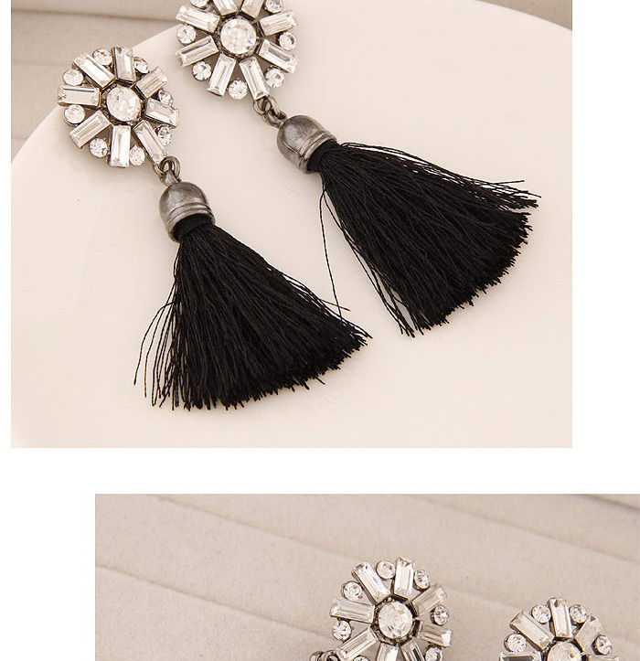 Bohemia Black Round Shape Decorated Tassel Earrings,Drop Earrings