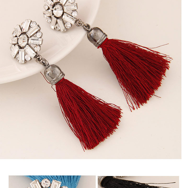 Bohemia Red Round Shape Decorated Tassel Earrings,Drop Earrings