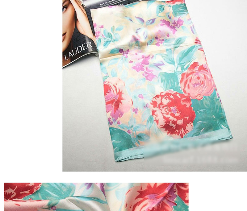 Fashion Dark Green Flower Pattern Decorated Square Shape Scarf,Thin Scaves