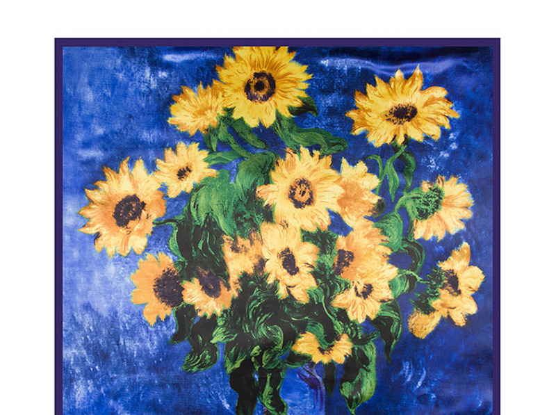 Fashion Sapphire Blue Sunflower Pattern Decorated Square Shape Scarf,Thin Scaves