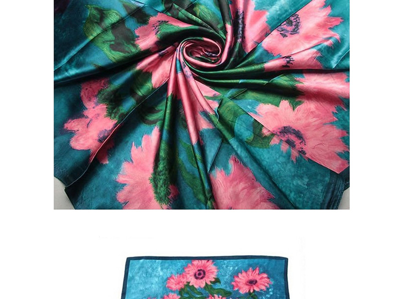 Fashion Sapphire Blue Sunflower Pattern Decorated Square Shape Scarf,Thin Scaves