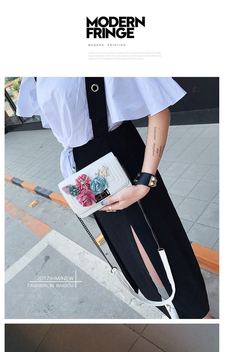 Fashion Multi-color Pearl&flower Decorated Square Shape Pure Color Shoulder Bag,Messenger bags