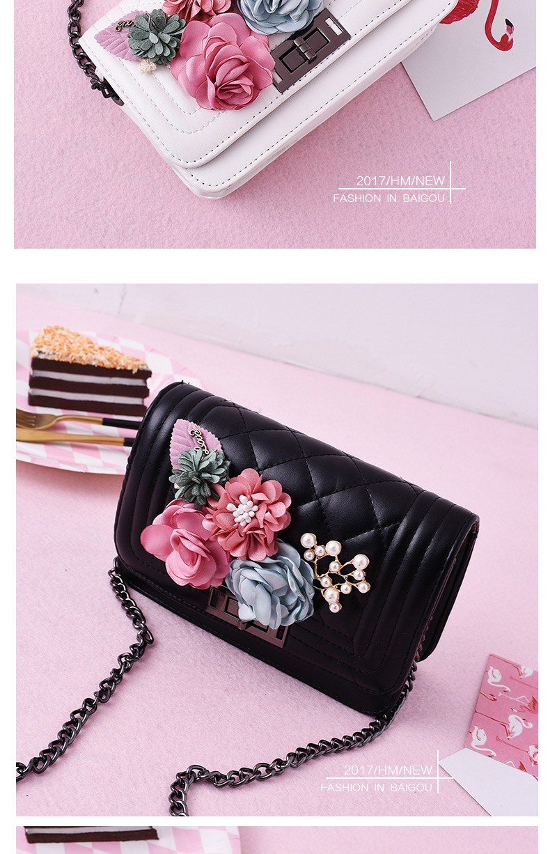 Fashion White Pearl&flower Decorated Square Shape Pure Color Shoulder Bag,Messenger bags