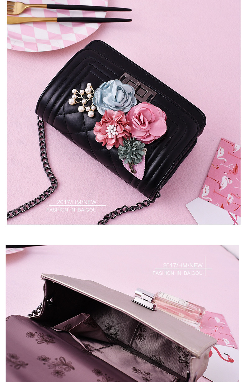 Fashion Black Pearl&flower Decorated Square Shape Pure Color Shoulder Bag,Messenger bags
