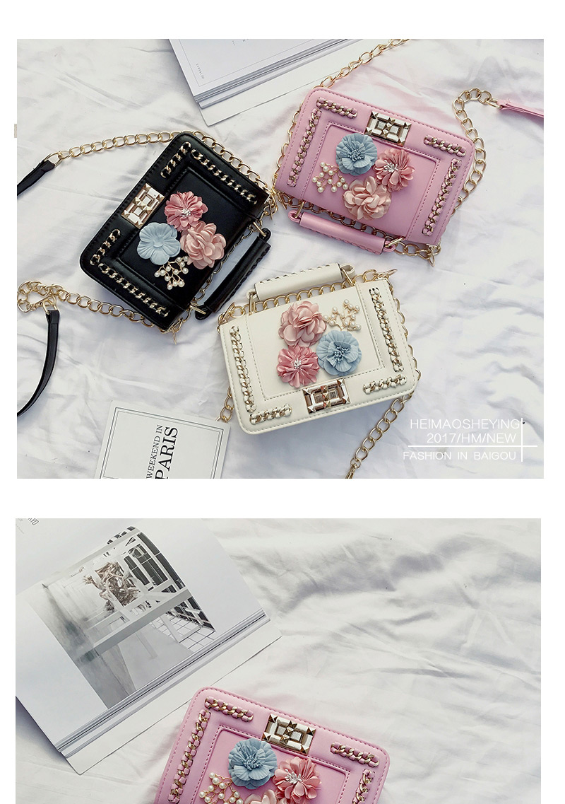 Fashion Black Flower&chain Decorated Pure Color Shoulder Bag,Messenger bags